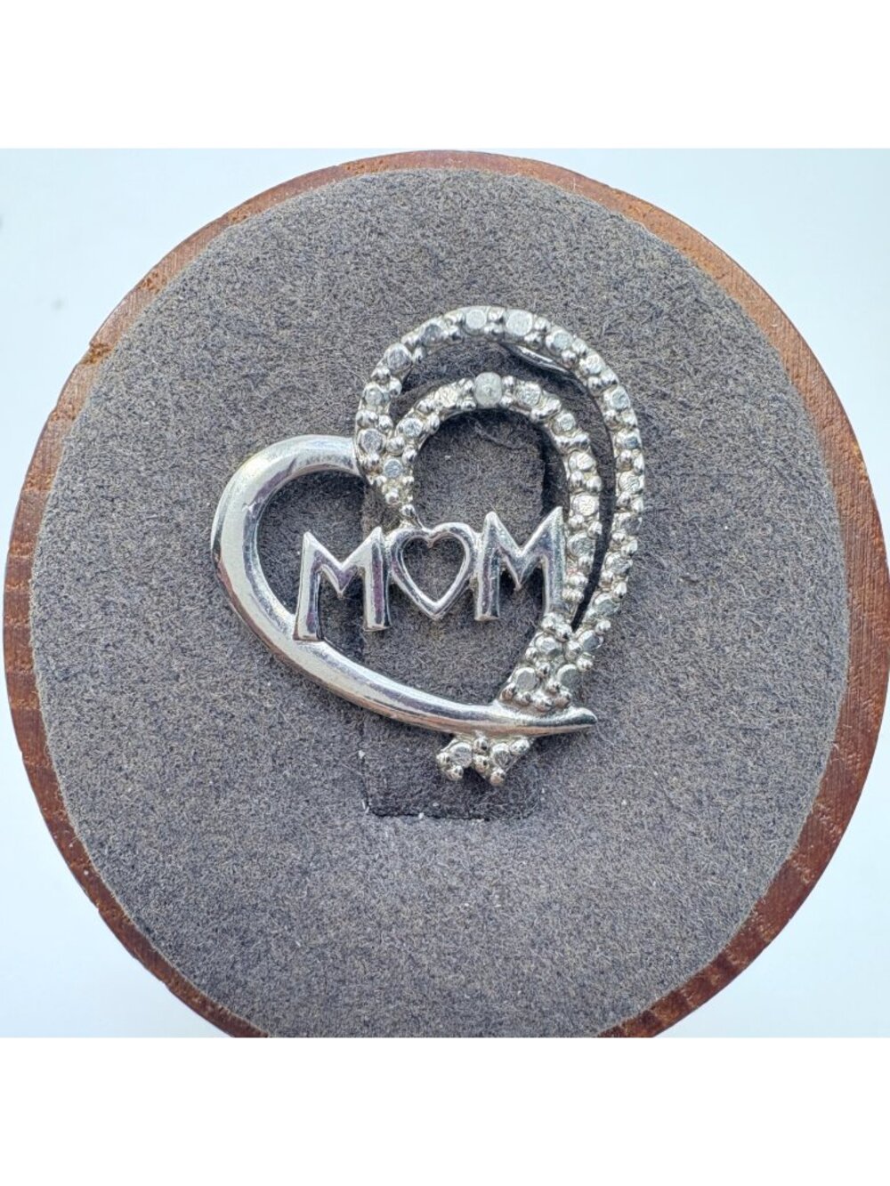 Illusion Stone Mom Heart Pendant Sterling Silver 925 Size 0.75" Length